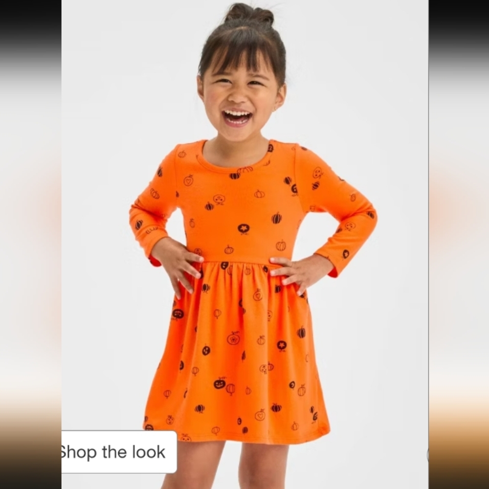 Cat & Jack Orange Dress with Pumpkin Design 3T